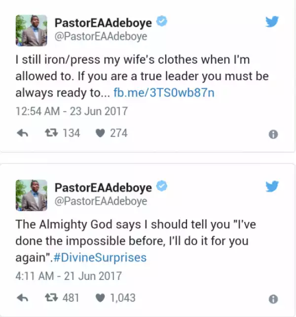 I Still Iron My Wife’s Clothes’ – Pastor E. A. Adeboye?